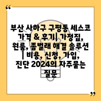 부산 사하구 구평동 세스코 가격 & 후기| 가정집, 원룸, 좀벌래 해결 솔루션 | 비용, 신청, 가입, 진단 2024