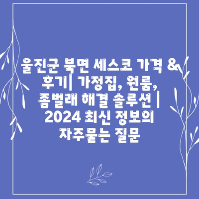 울진군 북면 세스코 가격 & 후기| 가정집, 원룸, 좀벌래 해결 솔루션 | 2024 최신 정보