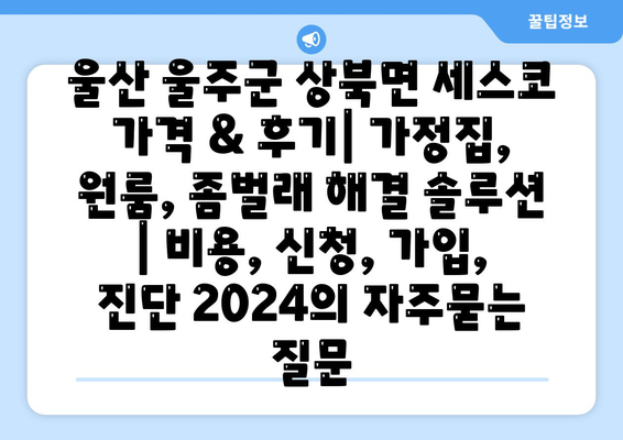 울산 울주군 상북면 세스코 가격 & 후기| 가정집, 원룸, 좀벌래 해결 솔루션 | 비용, 신청, 가입, 진단 2024