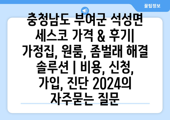 충청남도 부여군 석성면 세스코 가격 & 후기| 가정집, 원룸, 좀벌래 해결 솔루션 | 비용, 신청, 가입, 진단 2024