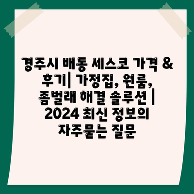 경주시 배동 세스코 가격 & 후기| 가정집, 원룸, 좀벌래 해결 솔루션 | 2024 최신 정보