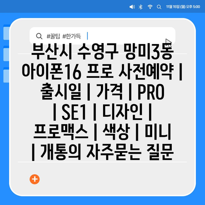 부산시 수영구 망미3동 아이폰16 프로 사전예약 | 출시일 | 가격 | PRO | SE1 | 디자인 | 프로맥스 | 색상 | 미니 | 개통