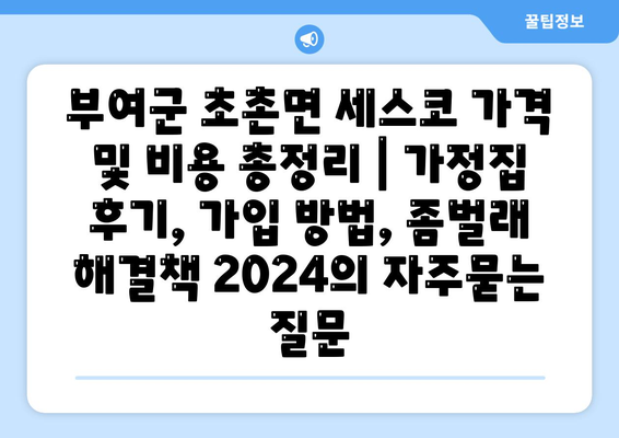 부여군 초촌면 세스코 가격 및 비용 총정리 | 가정집 후기, 가입 방법, 좀벌래 해결책 2024