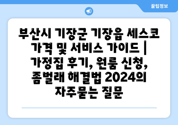 부산시 기장군 기장읍 세스코 가격 및 서비스 가이드 | 가정집 후기, 원룸 신청, 좀벌래 해결법 2024