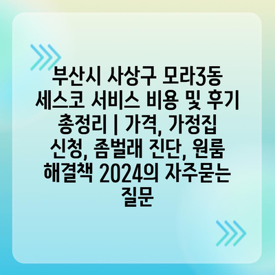 부산시 사상구 모라3동 세스코 서비스 비용 및 후기 총정리 | 가격, 가정집 신청, 좀벌래 진단, 원룸 해결책 2024