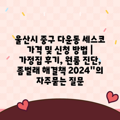 울산시 중구 다운동 세스코 가격 및 신청 방법 | 가정집 후기, 원룸 진단, 좀벌래 해결책 2024"