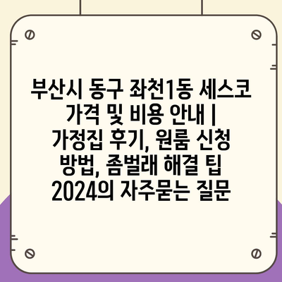 부산시 동구 좌천1동 세스코 가격 및 비용 안내 | 가정집 후기, 원룸 신청 방법, 좀벌래 해결 팁 2024