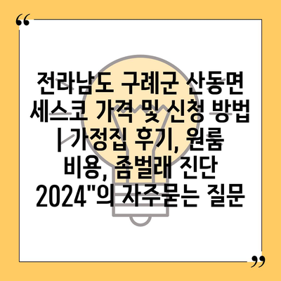 전라남도 구례군 산동면 세스코 가격 및 신청 방법 | 가정집 후기, 원룸 비용, 좀벌래 진단 2024"