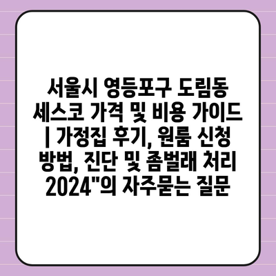 서울시 영등포구 도림동 세스코 가격 및 비용 가이드 | 가정집 후기, 원룸 신청 방법, 진단 및 좀벌래 처리 2024"