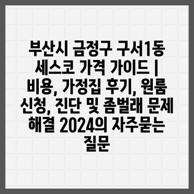 부산시 금정구 구서1동 세스코 가격 가이드 | 비용, 가정집 후기, 원룸 신청, 진단 및 좀벌래 문제 해결 2024