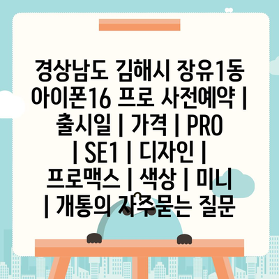 경상남도 김해시 장유1동 아이폰16 프로 사전예약 | 출시일 | 가격 | PRO | SE1 | 디자인 | 프로맥스 | 색상 | 미니 | 개통