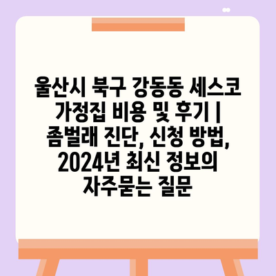 울산시 북구 강동동 세스코 가정집 비용 및 후기 | 좀벌래 진단, 신청 방법, 2024년 최신 정보