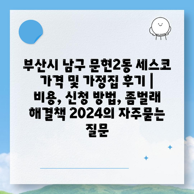 부산시 남구 문현2동 세스코 가격 및 가정집 후기 | 비용, 신청 방법, 좀벌래 해결책 2024