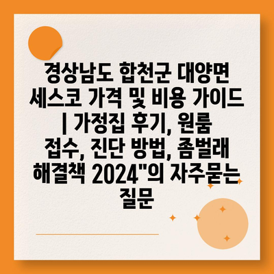 경상남도 합천군 대양면 세스코 가격 및 비용 가이드 | 가정집 후기, 원룸 접수, 진단 방법, 좀벌래 해결책 2024"