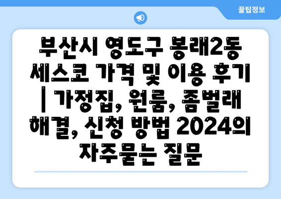 부산시 영도구 봉래2동 세스코 가격 및 이용 후기 | 가정집, 원룸, 좀벌래 해결, 신청 방법 2024