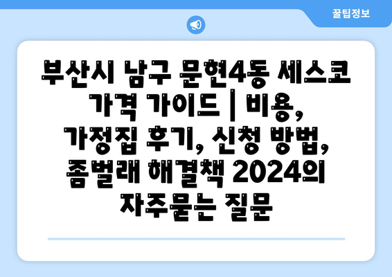 부산시 남구 문현4동 세스코 가격 가이드 | 비용, 가정집 후기, 신청 방법, 좀벌래 해결책 2024