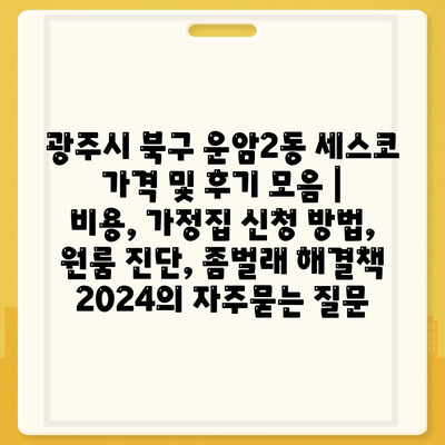 광주시 북구 운암2동 세스코 가격 및 후기 모음 | 비용, 가정집 신청 방법, 원룸 진단, 좀벌래 해결책 2024