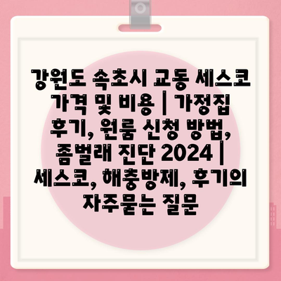 강원도 속초시 교동 세스코 가격 및 비용 | 가정집 후기, 원룸 신청 방법, 좀벌래 진단 2024 | 세스코, 해충방제, 후기