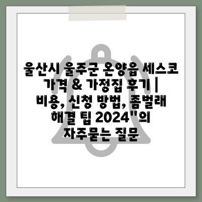 울산시 울주군 온양읍 세스코 가격 & 가정집 후기 | 비용, 신청 방법, 좀벌래 해결 팁 2024"