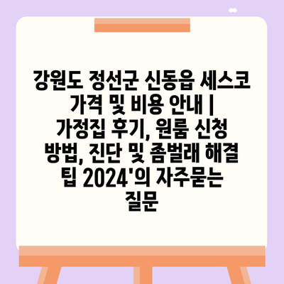 강원도 정선군 신동읍 세스코 가격 및 비용 안내 | 가정집 후기, 원룸 신청 방법, 진단 및 좀벌래 해결 팁 2024