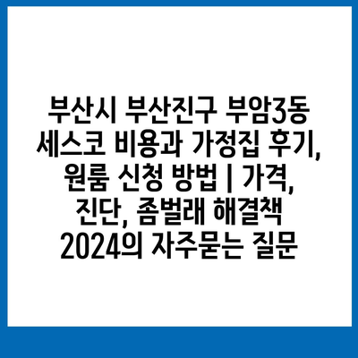 부산시 부산진구 부암3동 세스코 비용과 가정집 후기, 원룸 신청 방법 | 가격, 진단, 좀벌래 해결책 2024