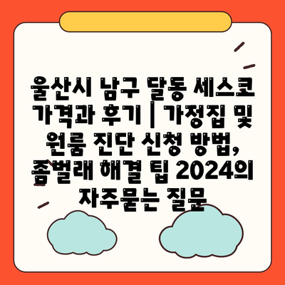 울산시 남구 달동 세스코 가격과 후기 | 가정집 및 원룸 진단 신청 방법, 좀벌래 해결 팁 2024