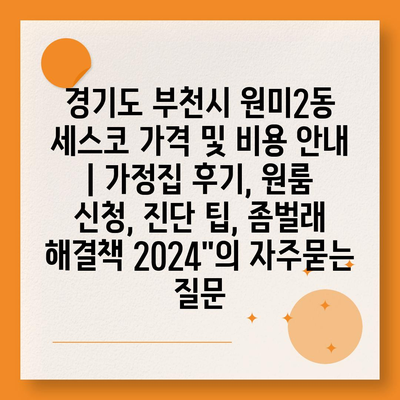 경기도 부천시 원미2동 세스코 가격 및 비용 안내 | 가정집 후기, 원룸 신청, 진단 팁, 좀벌래 해결책 2024"