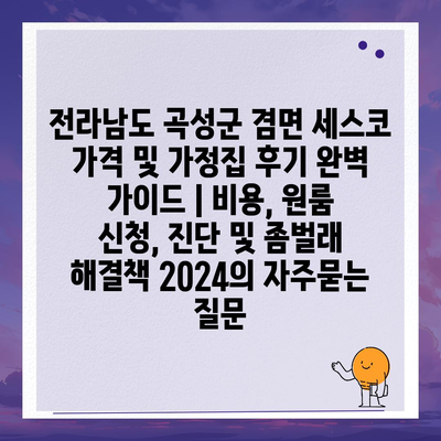 전라남도 곡성군 겸면 세스코 가격 및 가정집 후기 완벽 가이드 | 비용, 원룸 신청, 진단 및 좀벌래 해결책 2024