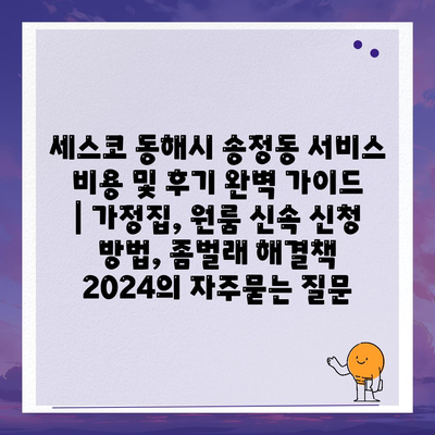 세스코 동해시 송정동 서비스 비용 및 후기 완벽 가이드 | 가정집, 원룸 신속 신청 방법, 좀벌래 해결책 2024