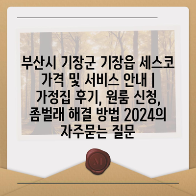 부산시 기장군 기장읍 세스코 가격 및 서비스 안내 | 가정집 후기, 원룸 신청, 좀벌래 해결 방법 2024