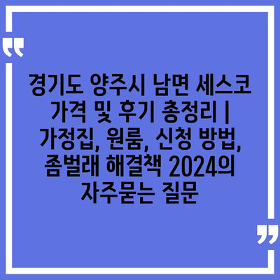 경기도 양주시 남면 세스코 가격 및 후기 총정리 | 가정집, 원룸, 신청 방법, 좀벌래 해결책 2024