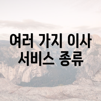 여러 가지 이사 서비스 종류