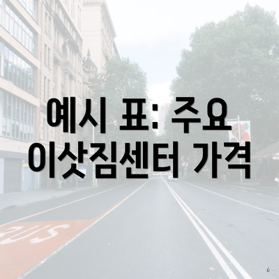 예시 표: 주요 이삿짐센터 가격