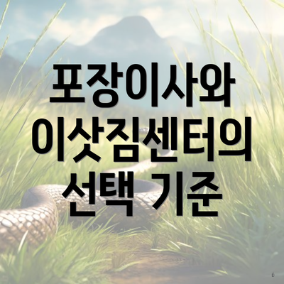 포장이사와 이삿짐센터의 선택 기준