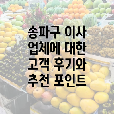 송파구 이사 업체에 대한 고객 후기와 추천 포인트