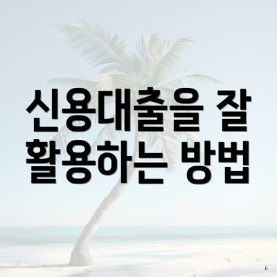 신용대출을 잘 활용하는 방법