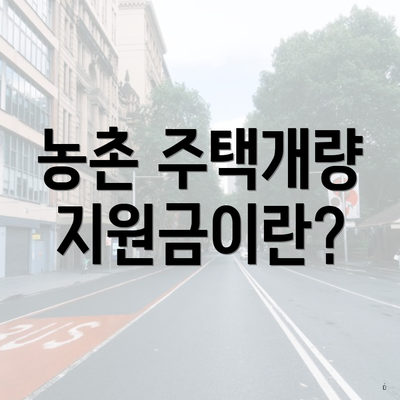 농촌 주택개량 지원금이란?