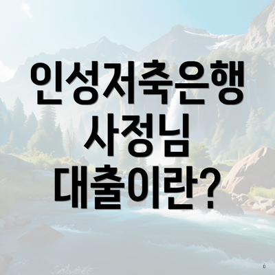 인성저축은행 사정님 대출이란?