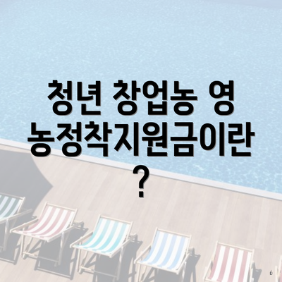 청년 창업농 영농정착지원금이란?