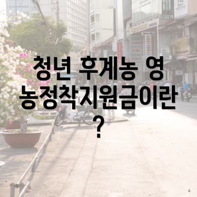 청년 후계농 영농정착지원금이란?