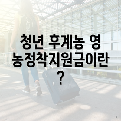 청년 후계농 영농정착지원금이란?