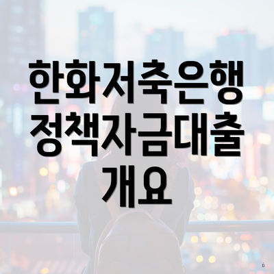 한화저축은행 정책자금대출 개요