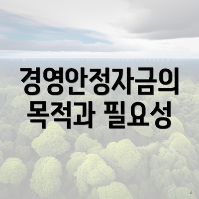 경영안정자금의 목적과 필요성