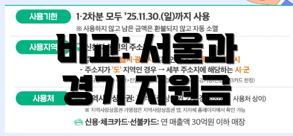 비교: 서울과 경기 지원금